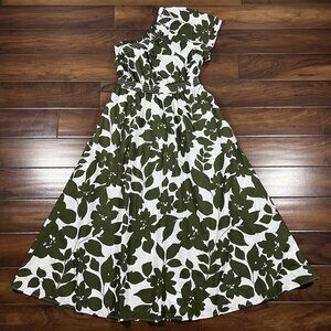 J.‎ Crew Size Small Leafy Floral Smocked Cotton Poplin One Shoulder Dress BR404